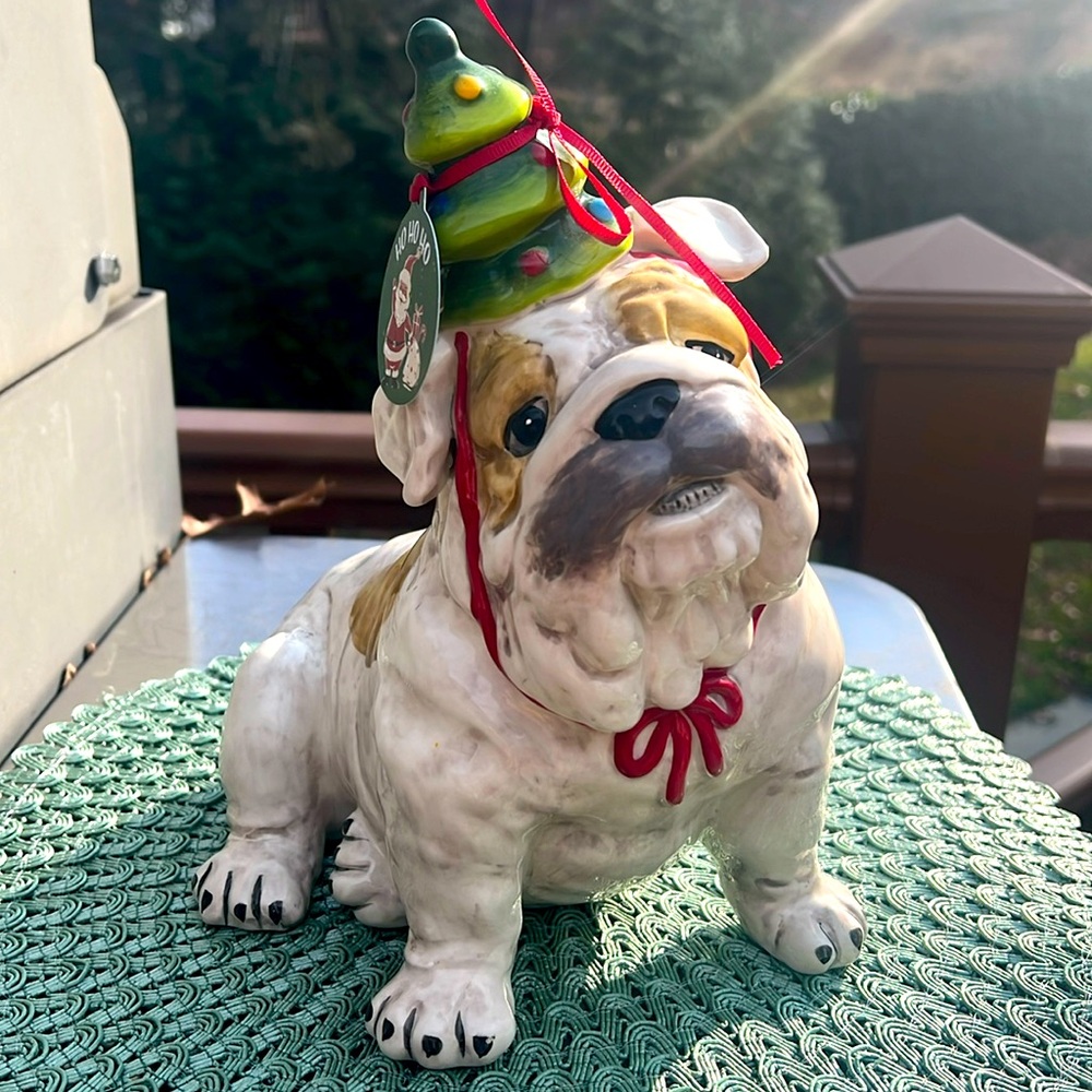 NWT Blue Sky Clayworks Holiday Bull Dog Figurine Christmas